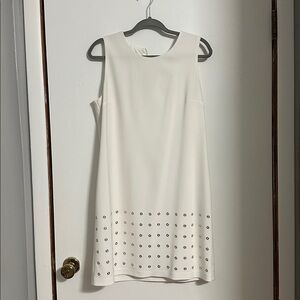 Joseph Ribkoff White Sleeveless Dress with Gold Accents